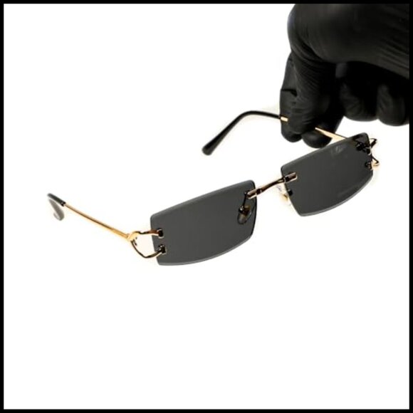 Retro Gold Frame Rectangular Sunglasses Slim Rimless Unisex 90s Trendy main image 4